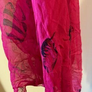 Vibrant Pink Scarf with Black Patterns